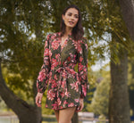 Bishop Sleeve Button Front Floral Romper In Olive Multi 1