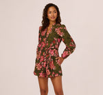 Bishop Sleeve Button Front Floral Romper In Olive Multi 3