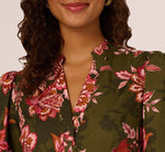 Bishop Sleeve Button Front Floral Romper In Olive Multi 4