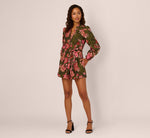 Bishop Sleeve Button Front Floral Romper In Olive Multi 8