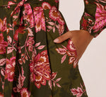 Bishop Sleeve Button Front Floral Romper In Olive Multi 5