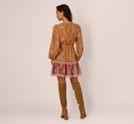 Bishop Sleeve Metallic Paisley A Line Dress In Brown Multi 6