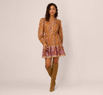 Bishop Sleeve Metallic Paisley A Line Dress In Brown Multi 8