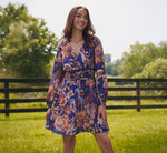 Long Sleeve Paisley Stripe Short Dress In Blue Multi 1