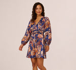 Long Sleeve Paisley Stripe Short Dress In Blue Multi 3