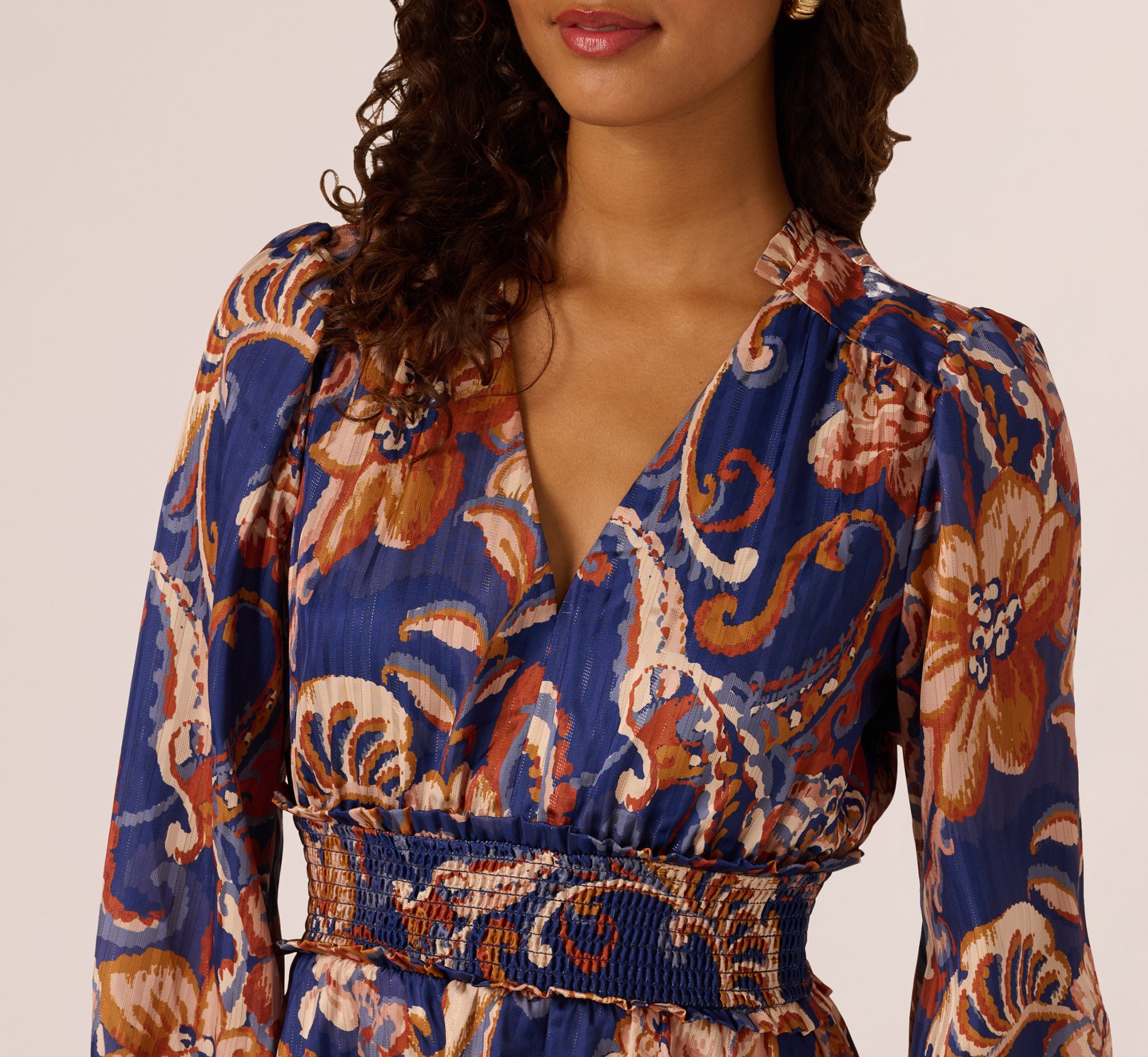 Multi Colored Long Sleeve Paisley Stripe Short Dress