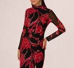 Long Sleeve Floral Mesh Bodycon Midi Dress In Black Multi 4