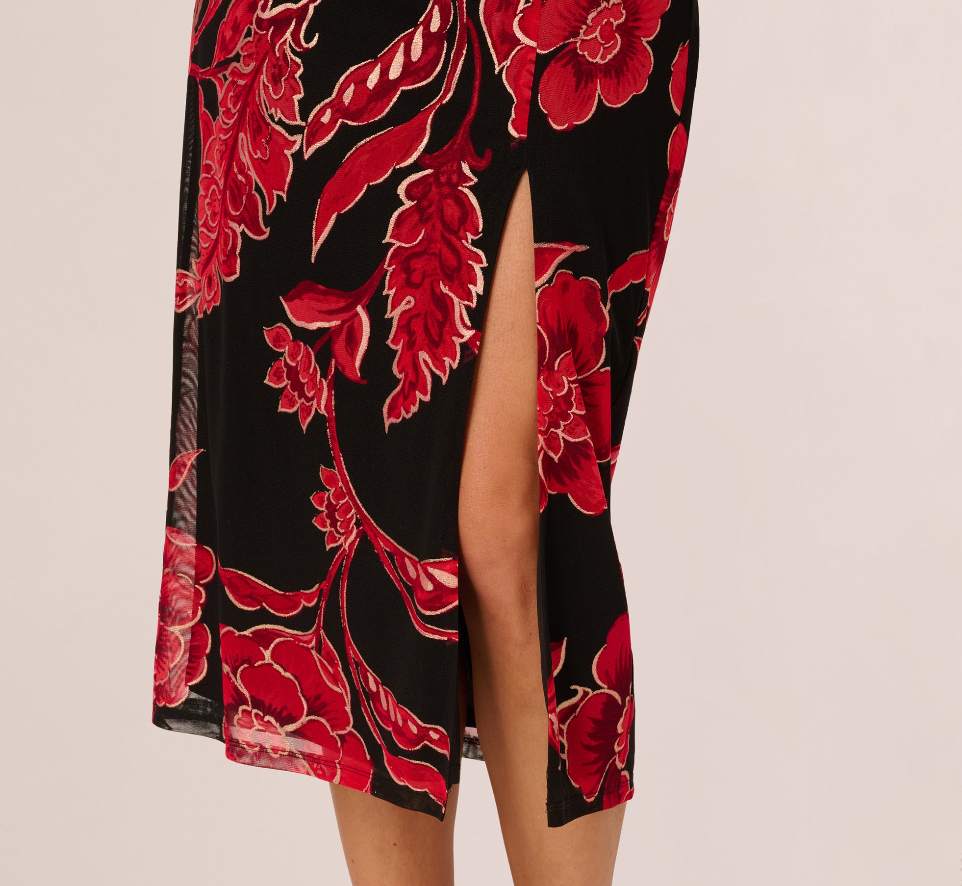 Multi Colored Long Sleeve Floral Mesh Bodycon Midi Dress