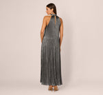 Pleated Metallic High Low Maxi Halter Dress In Gunmetal Black 6