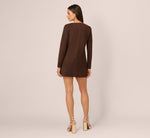 Long Sleeve Microsuede Shift Dress In Dark Brown 6