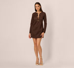Long Sleeve Microsuede Shift Dress In Dark Brown 3