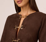 Long Sleeve Microsuede Shift Dress In Dark Brown 4