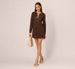 Long Sleeve Microsuede Shift Dress In Dark Brown 2