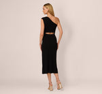 One Shoulder Studded Knit Midi Dress In Black 6