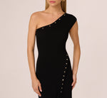 One Shoulder Studded Knit Midi Dress In Black 4