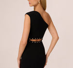 One Shoulder Studded Knit Midi Dress In Black 5