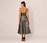 Strapless Drop Waist Metallic Midi Dress In Gunmetal 5