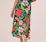 3D Tropical Floral Cotton A Line Midi Dress In Black Multi 4