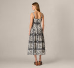 Drop Waist Cotton Tile Print Midi Sundress In Black Ivory 6