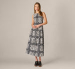 Drop Waist Cotton Tile Print Midi Sundress In Black Ivory 3
