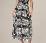 Drop Waist Cotton Tile Print Midi Sundress In Black Ivory 5