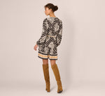 Bishop Sleeve Medallion Printed Short Dress In Black Ivory 5