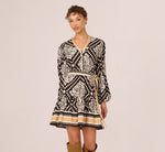 Bishop Sleeve Medallion Printed Short Dress In Black Ivory 2