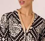 Bishop Sleeve Medallion Printed Short Dress In Black Ivory 3