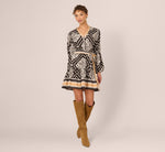 Bishop Sleeve Medallion Printed Short Dress In Black Ivory 7