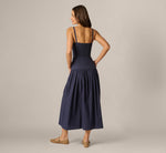 Drop Waist Chevron Cotton Midi Sundress In Navy Ivory 6
