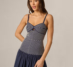 Drop Waist Chevron Cotton Midi Sundress In Navy Ivory 4