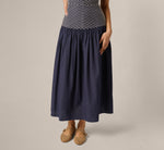 Drop Waist Chevron Cotton Midi Sundress In Navy Ivory 5