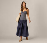 Drop Waist Chevron Cotton Midi Sundress In Navy Ivory 2