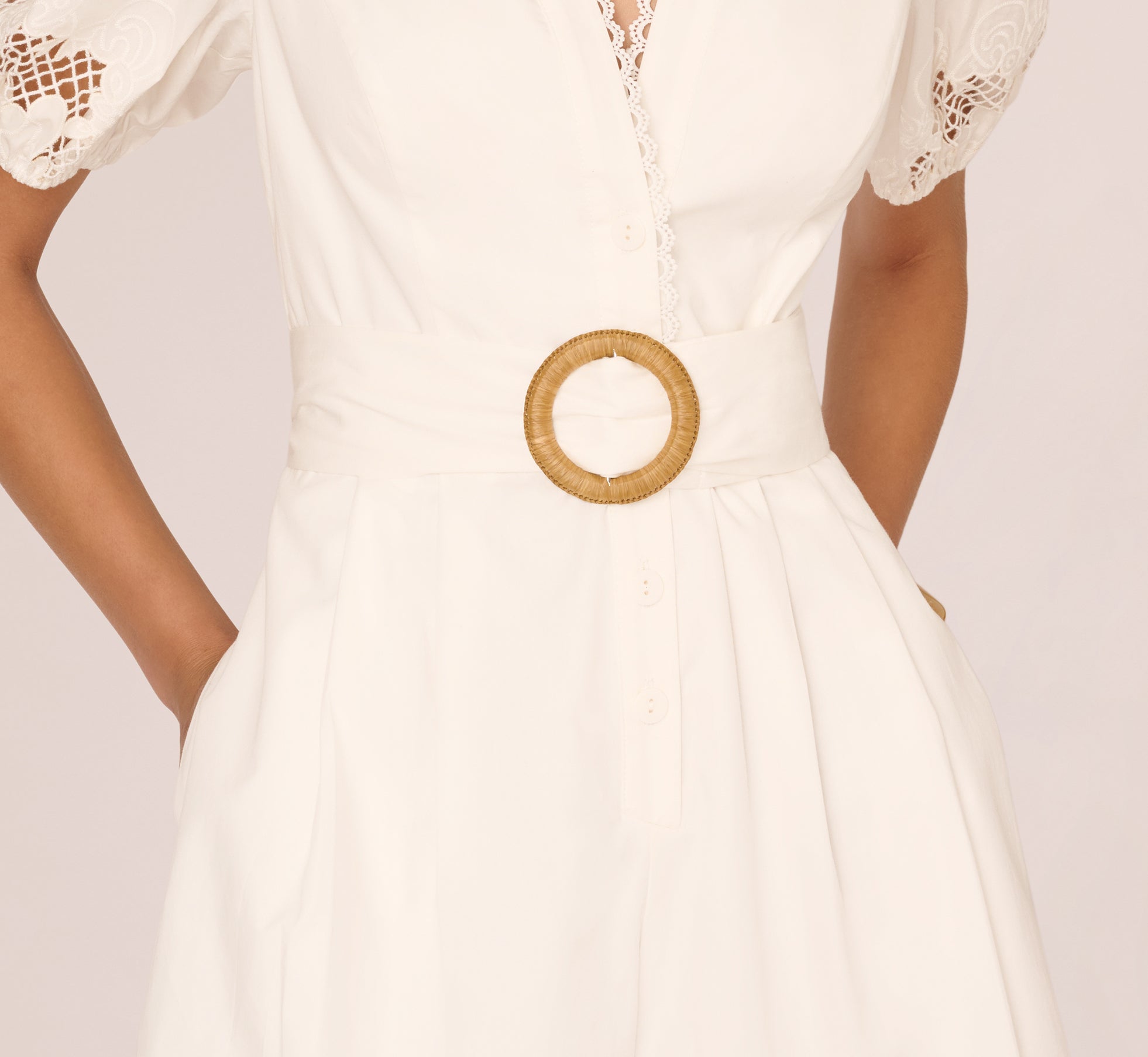 White Puff Sleeve Cotton Lace Romper - Adrianna Papell