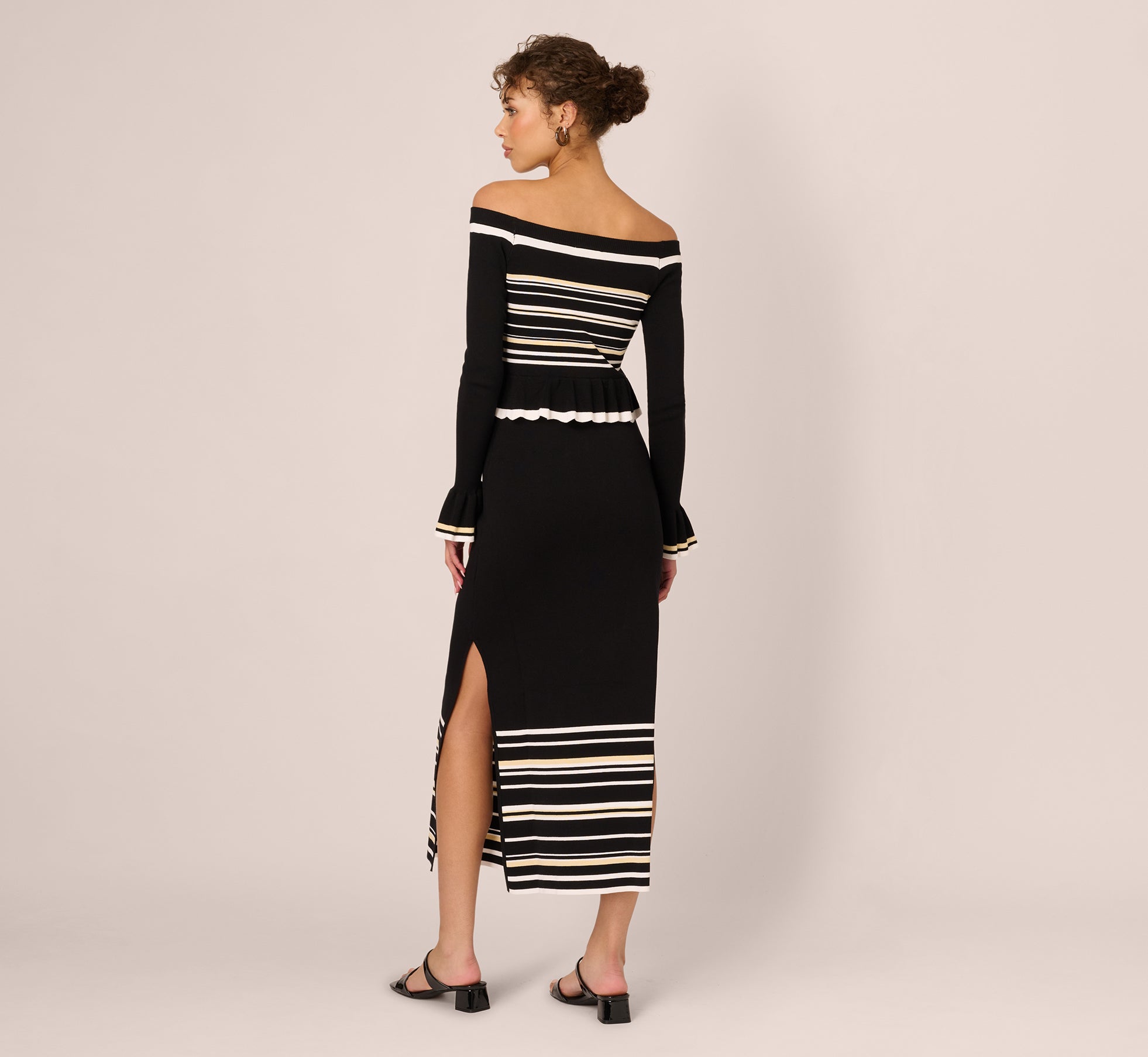 Adrianna Papell Off Shoulder Knit Midi Dress - Ivory/Black