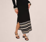 Off Shoulder Bell Sleeve Stretch Midi Dress In Ivory Black 4