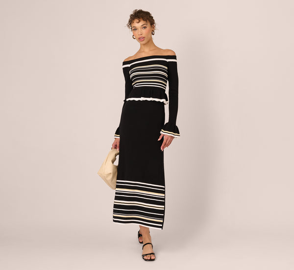 exceptional off the shoulder flared midi dress Adrianna Papell Off Shoulder Knit Midi Dress - Ivory/Black