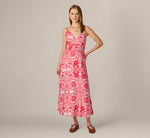 Crochet Trim Ikat Print Midi Sundress In Red Blue 3