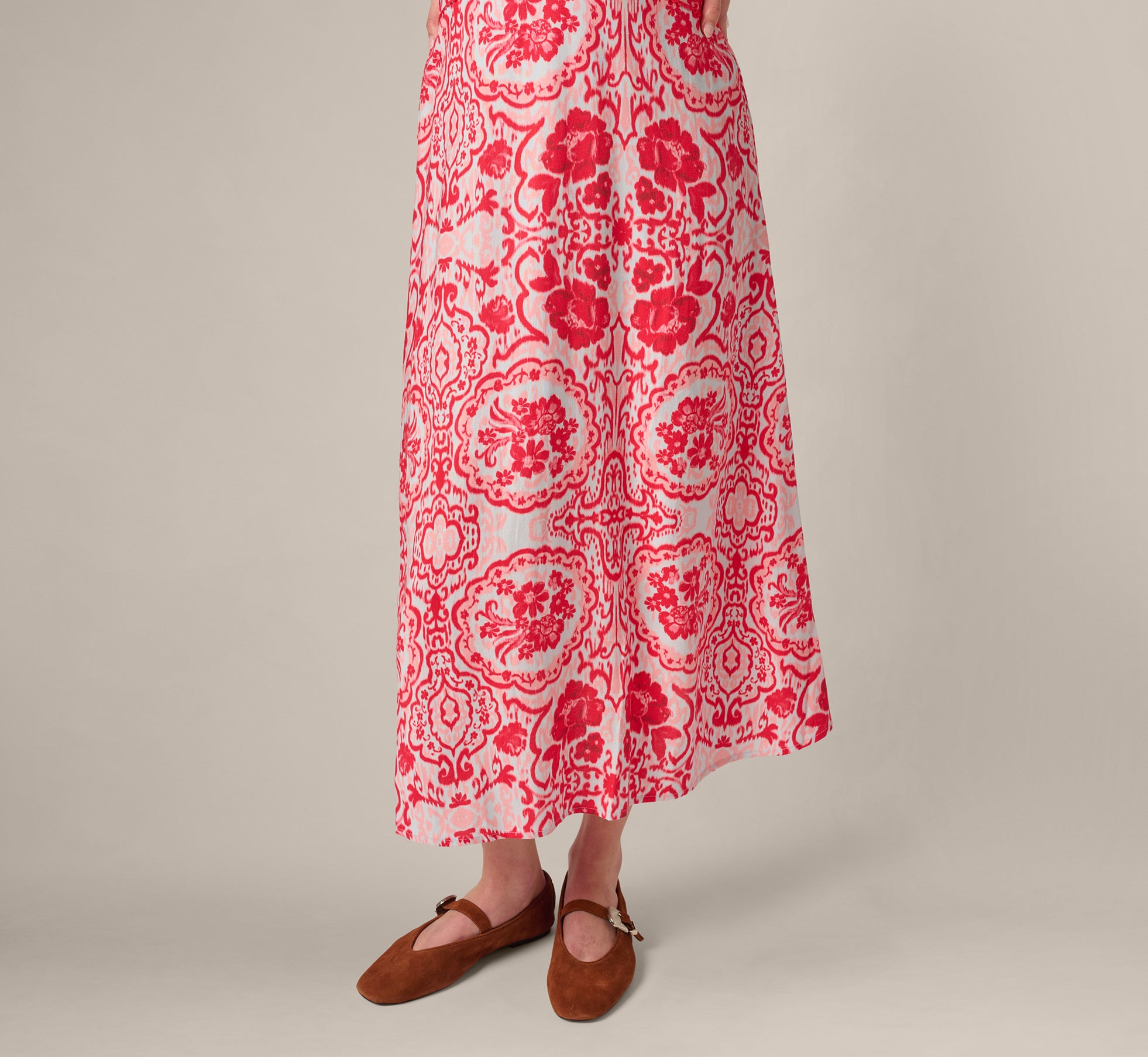 Crochet Trim Ikat Print Midi Sundress In Red Blue 1