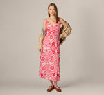 Crochet Trim Ikat Print Midi Sundress In Red Blue 2