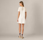 Short Sleeve Drop Waist Cotton Eyelet Shift Dress In Ivory 5