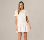 Short Sleeve Drop Waist Cotton Eyelet Shift Dress In Ivory 2