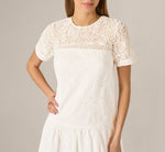 Short Sleeve Drop Waist Cotton Eyelet Shift Dress In Ivory 3