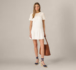Short Sleeve Drop Waist Cotton Eyelet Shift Dress In Ivory 1