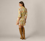 Bell Sleeve Vintage Floral Print Short Dress In Pale Yellow 5
