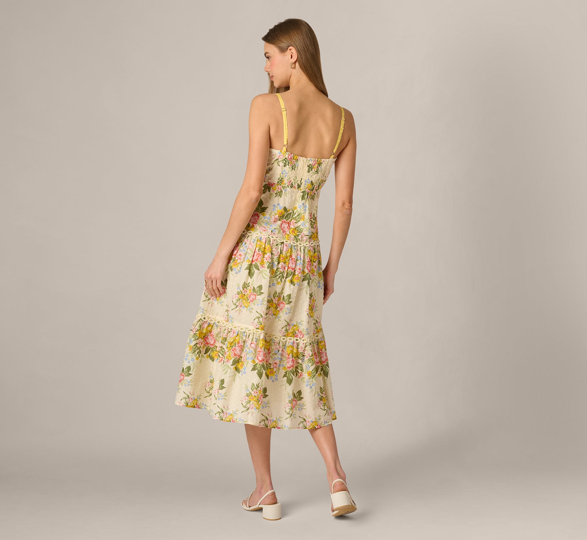 Yellow Cotton Vintage Floral Midi Sundress