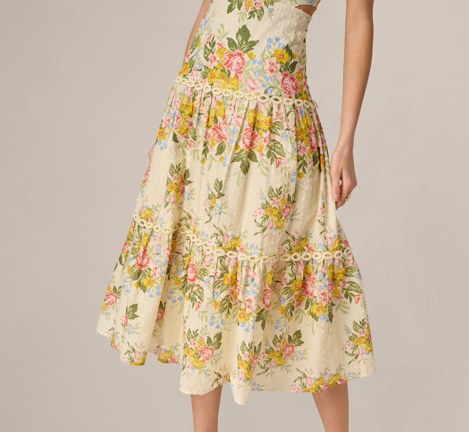 Yellow Cotton Vintage Floral Midi Sundress - Adrianna Papell Yellow Cotton Vintage Floral Midi Sundress - Adrianna Papell