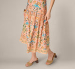 Floral Printed Cutout Drop Waist Midi Dress In Peach Multi 5