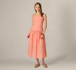 Drop Waist Seersucker Beaded Strap Sundress In Coral 3