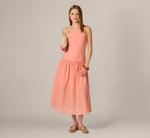 Drop Waist Seersucker Beaded Strap Sundress In Coral 2